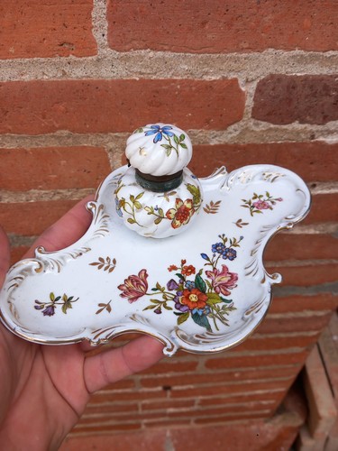 Porcelain inkwell flower decor - porcelain,