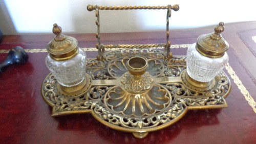 Antique brass double inkwell - brass,