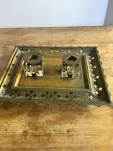 Glass double inkwell desk - double,