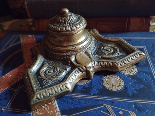 Antique brass inkwell - antique,