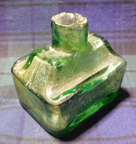 Antique green glass ink - , well