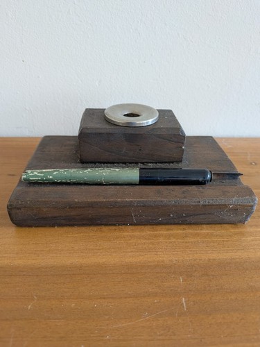 Antique wooden desk inkwell - wooden,