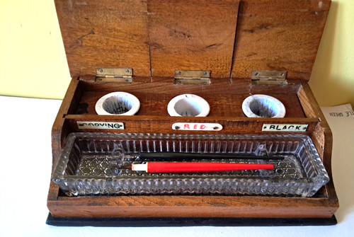 Antique triple inkwell stand - antique,