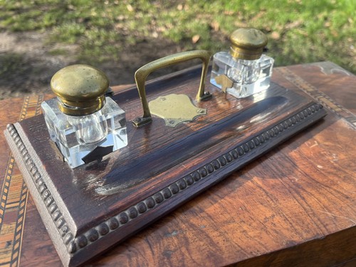 Antique oak military inkwell - oak,