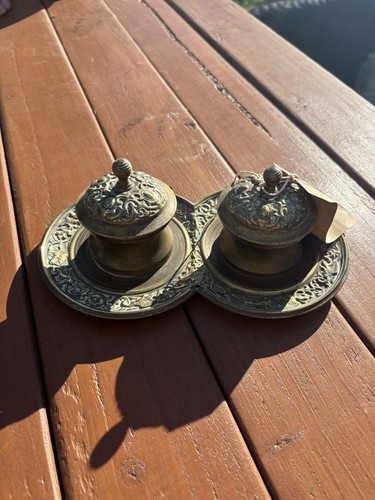 Brass double inkwell antique - double,