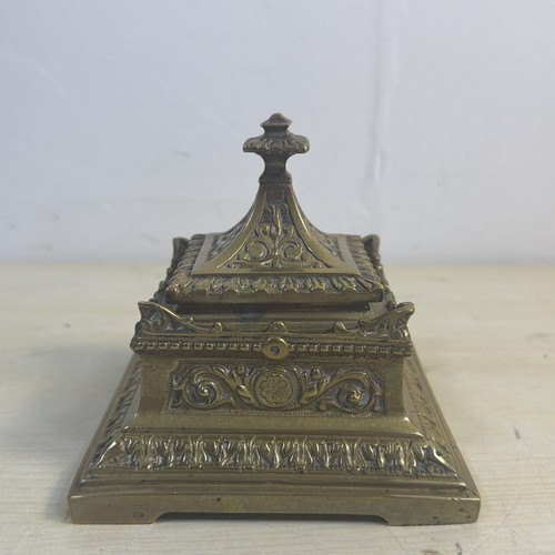 Antique brass inkwell ornate - inkwell,