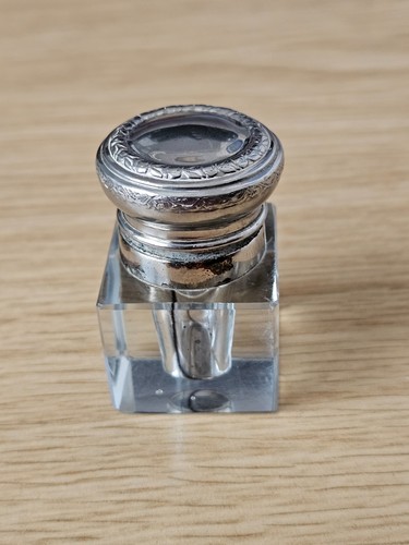 Antique cut glass inkwell with - glass,