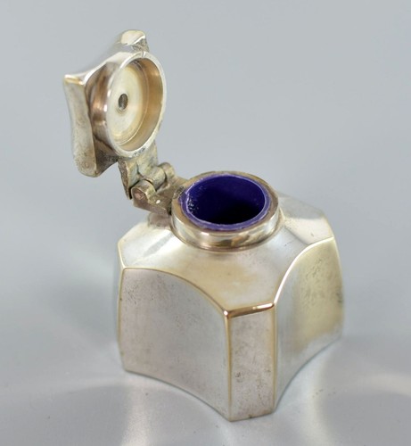 Antique chromed brass inkwell - chromed,