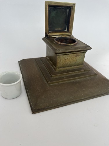Antique brass inkwell stepped - brass,