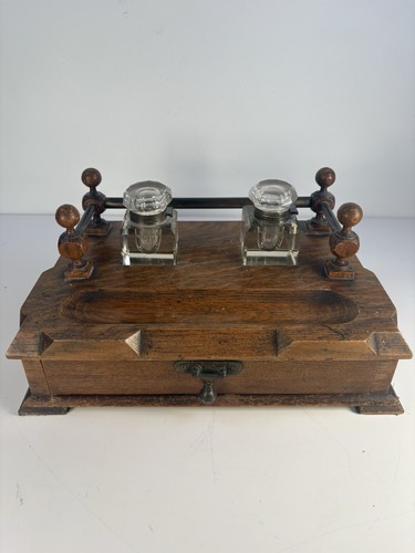 Antique double inkwell stand - double,