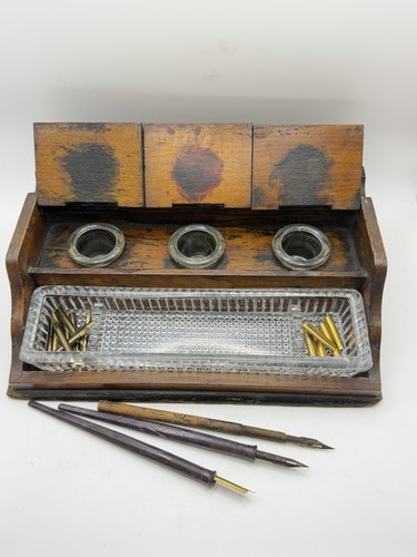 Antique wooden desk inkstand - wooden,