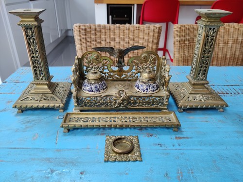 Antique victorian brass desk - victorian,