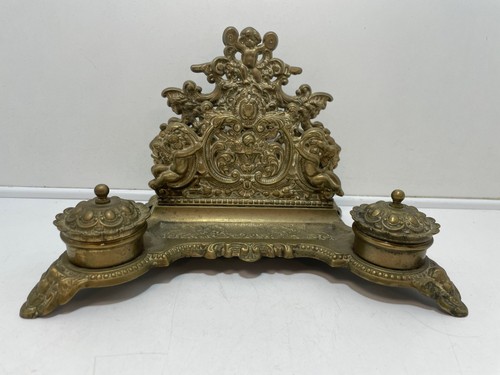 Brass double inkwell - inkwell, elaborate