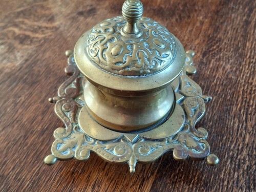 Antique brass inkwell stand