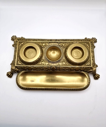 Antique brass double - double, inkwell