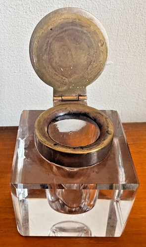 Glass inkwell heavy bevelled - inkwell,